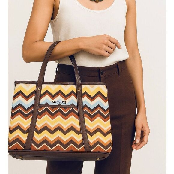 Missoni for Target 20th Anniversary Brown Chevron Large Shopping Tote Shoulder B - Picture 1 of 11